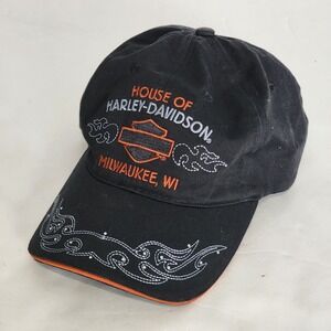 House Of Harley-Davidson Hat Womens Black Strapback Rhinestones Milwaukee Cap‎